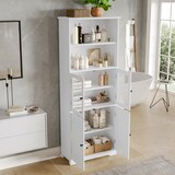 thumbnail of Badezimmer Hochschrank 58x29x160 cm mit Stauraum Türen und Glastür, verstellbaren Einlegeböden, voll lackiert, Weiß