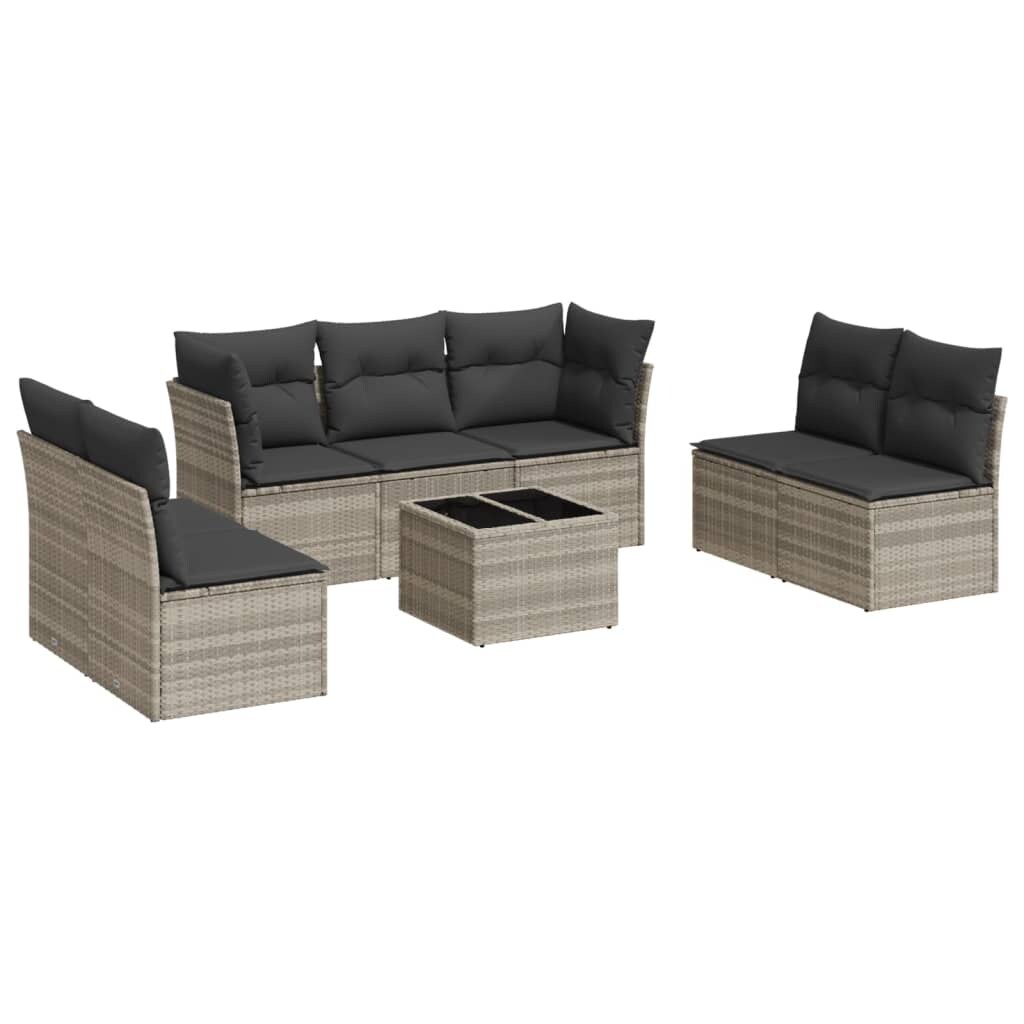vidaXL 8-tlg. Garten-Sofagarnitur mit Kissen Hellgrau Poly Rattan