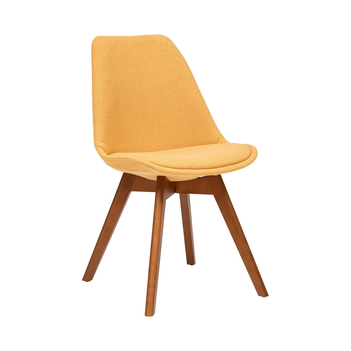 Chaise de table tissu chiné Jaune moutarde et pieds en Bois foncé