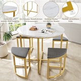 thumbnail of Essgruppe Esstisch Set rund mit 4 Stühlen 80x80x75 cm Weiß+Grau MDF Tischplatte Metallgestell samtgepolsterte Stühle platzsparend