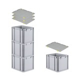 thumbnail of PROREGAL SuperSparSet 4x Eurobox NextGen Grip mit Auflagedeckel & 4 gelben Verschlüssen, HxBxT 32x30x40cm, 30L, Grau, Griffe zu, Eurobehälter