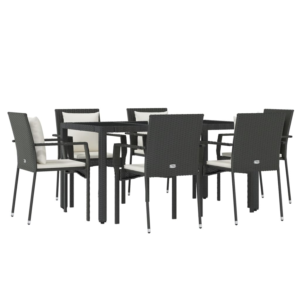 HELLOSHOP26 - Juego de comedor 7 piezas muebles de jardín y cojines resina tejida negra 02_0014476