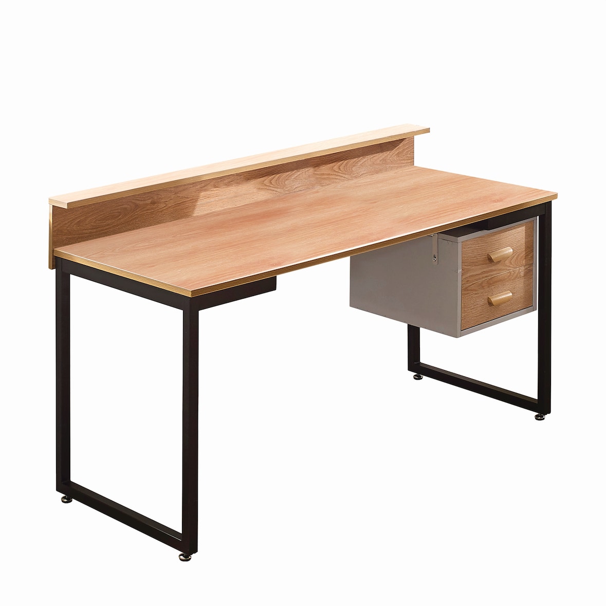 Möbilia Schreibtisch mit Schubladen | Platte MDF in Akazie-Optik | Metallgestell | B140 x T60 x H71 cm | natur-schwarz