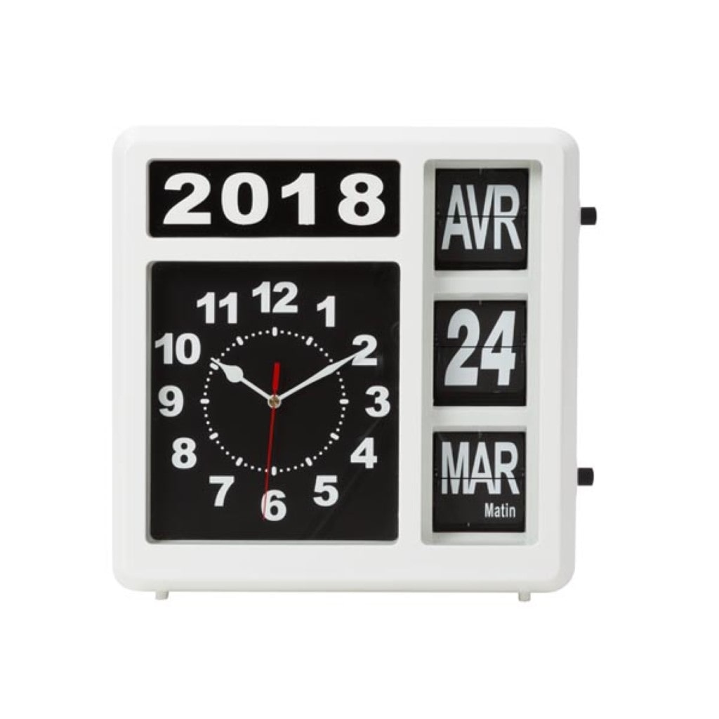 Perel Flip klok met kalender, vierkant, analoog, 31 x 31 cm, Franse versie