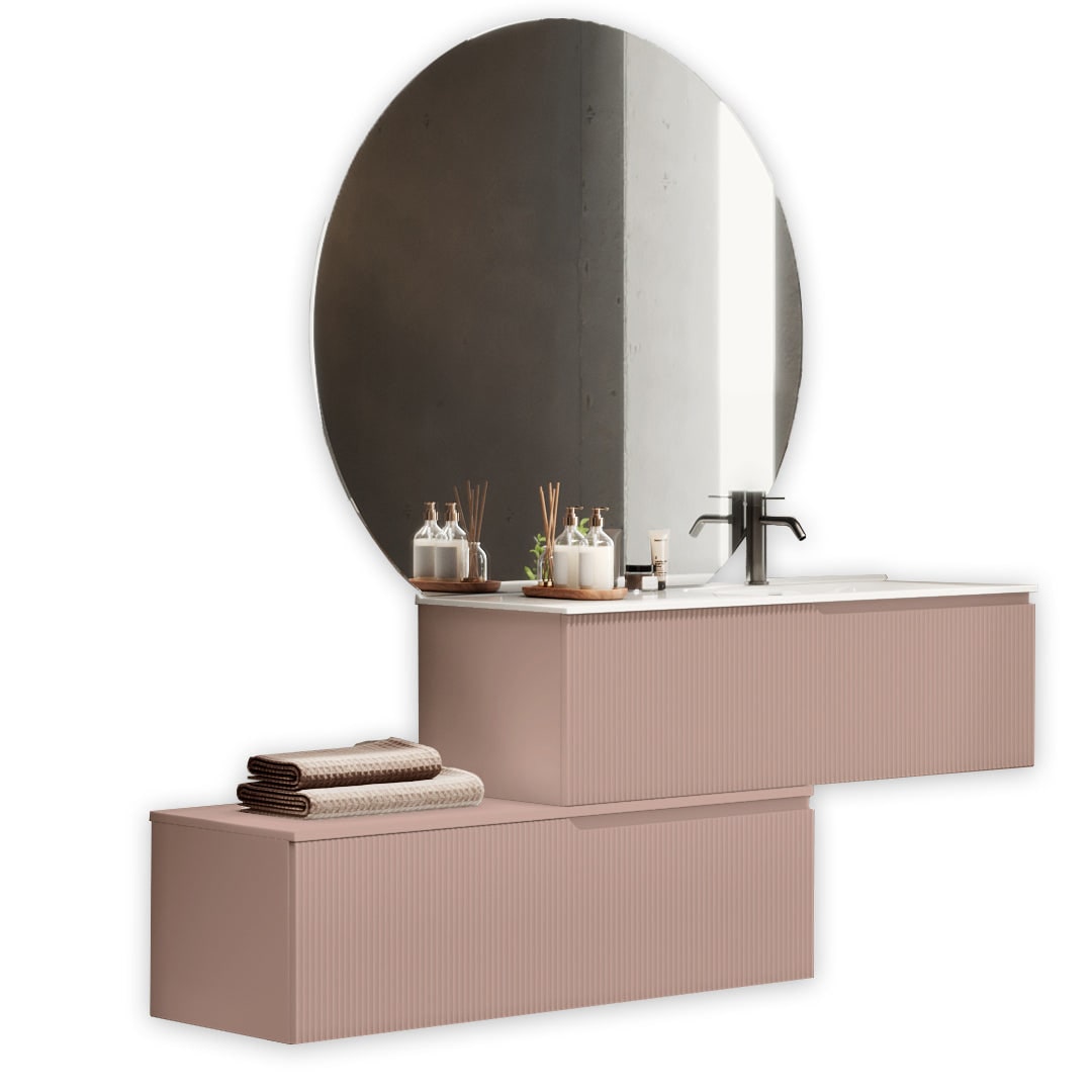 AQA Design Composizione da bagno in MDF vasca DX 4 pezzi VENERE rosa cipria cm. L.200 P.45 H.190 MPVE54-CIP