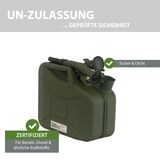 thumbnail of 3x Benzinkanister Kraftstoffkanister Metall 10 Liter Hammerschlag  Olivgrün inkl. Ausgießer + Halter