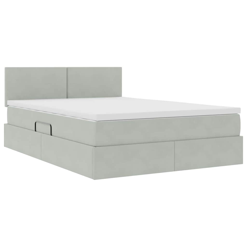 vidaXL LED-Speicherbett mit Matratze Hellgrau 140 x 190 cm Samt