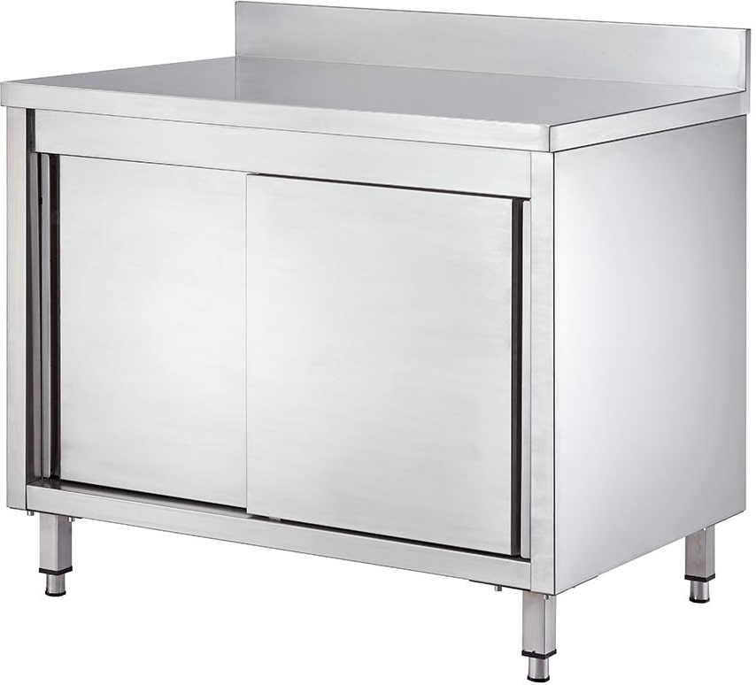 vaiotec werktafel met kast / 2 schuifdeuren & opstaande rand, 1200 x 600 mm