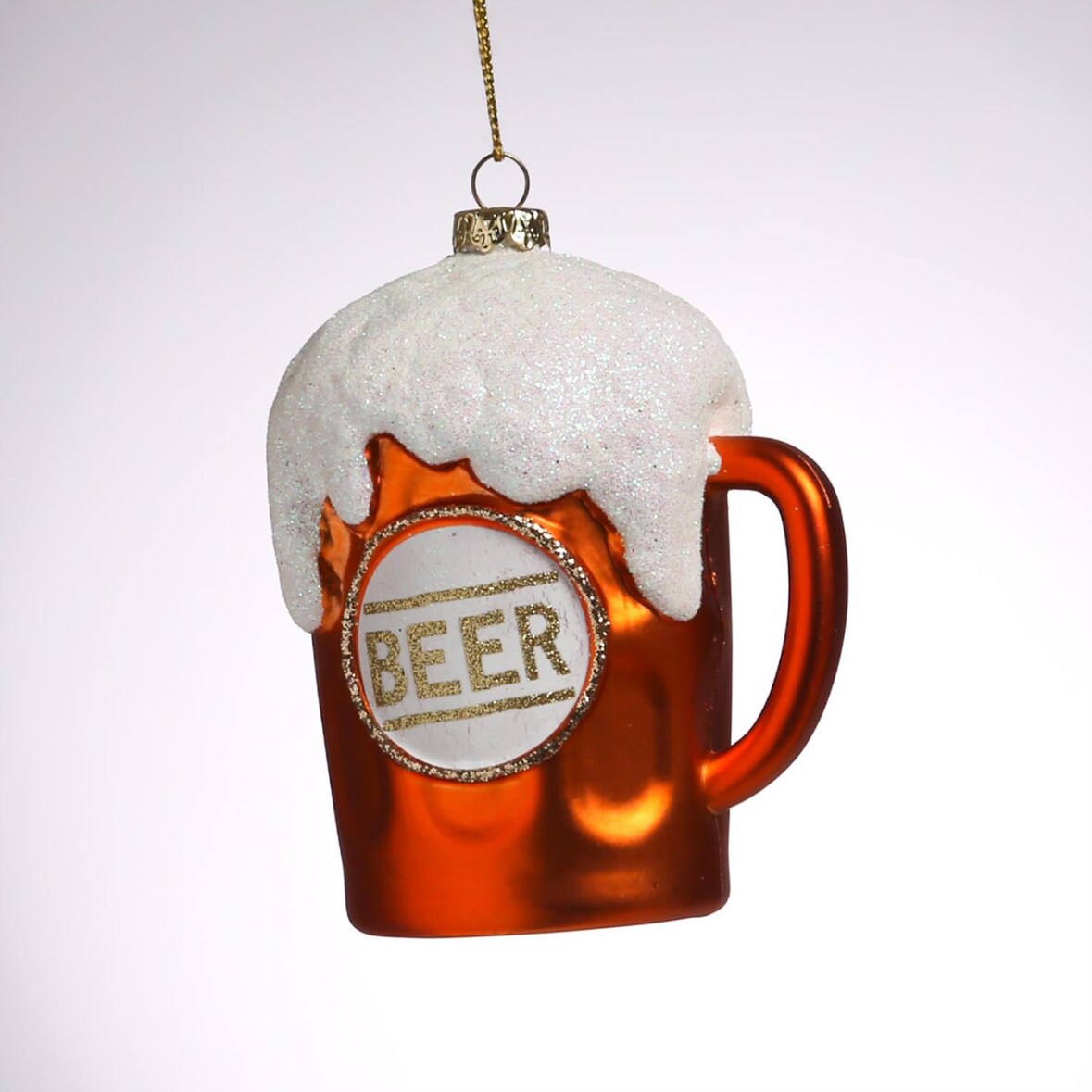 Weihnachtsbaumschmuck BIERGLAS bruchfest H: 10,2cm orange weiß