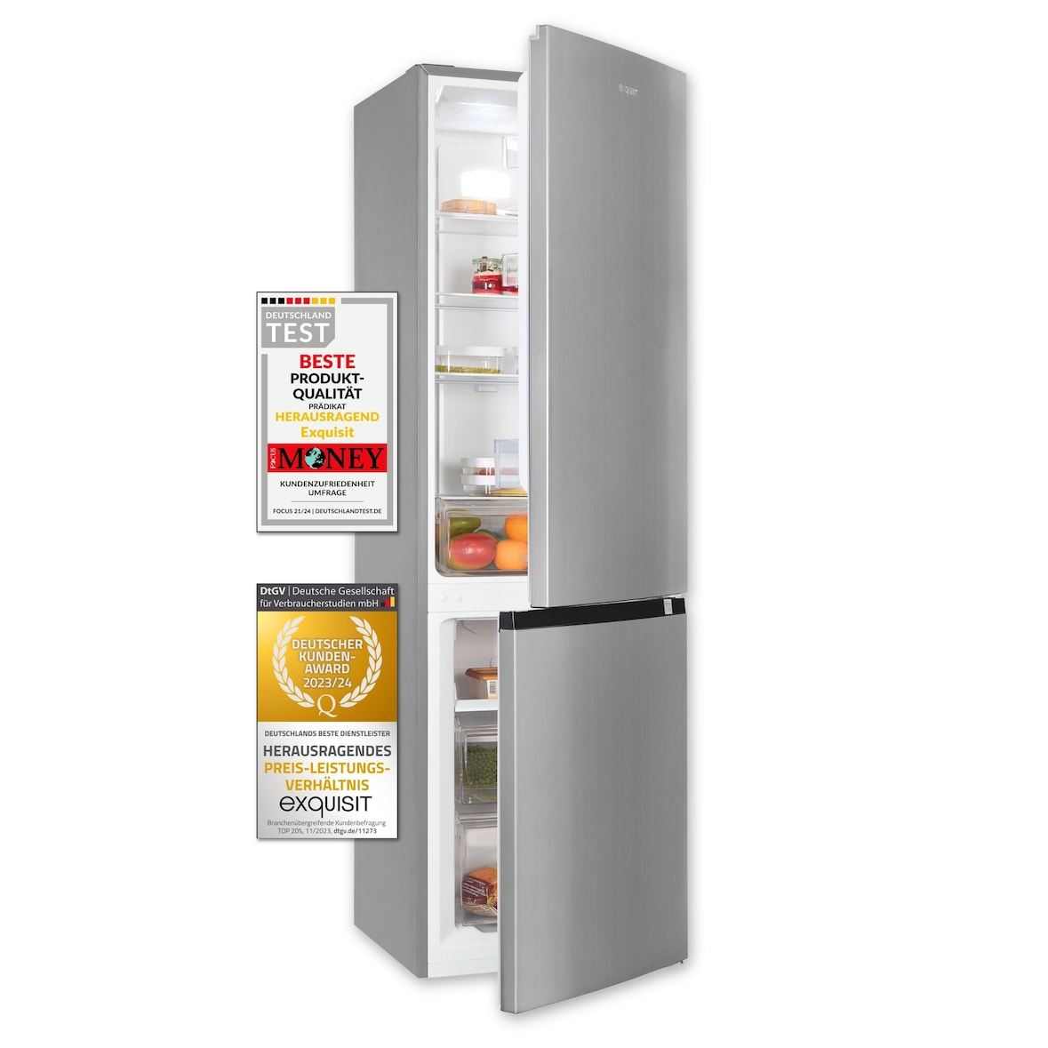 Exquisit Kühl-Gefrierkombination KGC265-70-NF-040C inoxlook | 253 L Volumen | Kühl Gefrierkombination No-frost | Türanschlag wechselbar