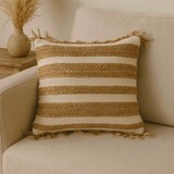 thumbnail of WellHome - Cojín de yute y algodón con flecos en beige 45x45cm