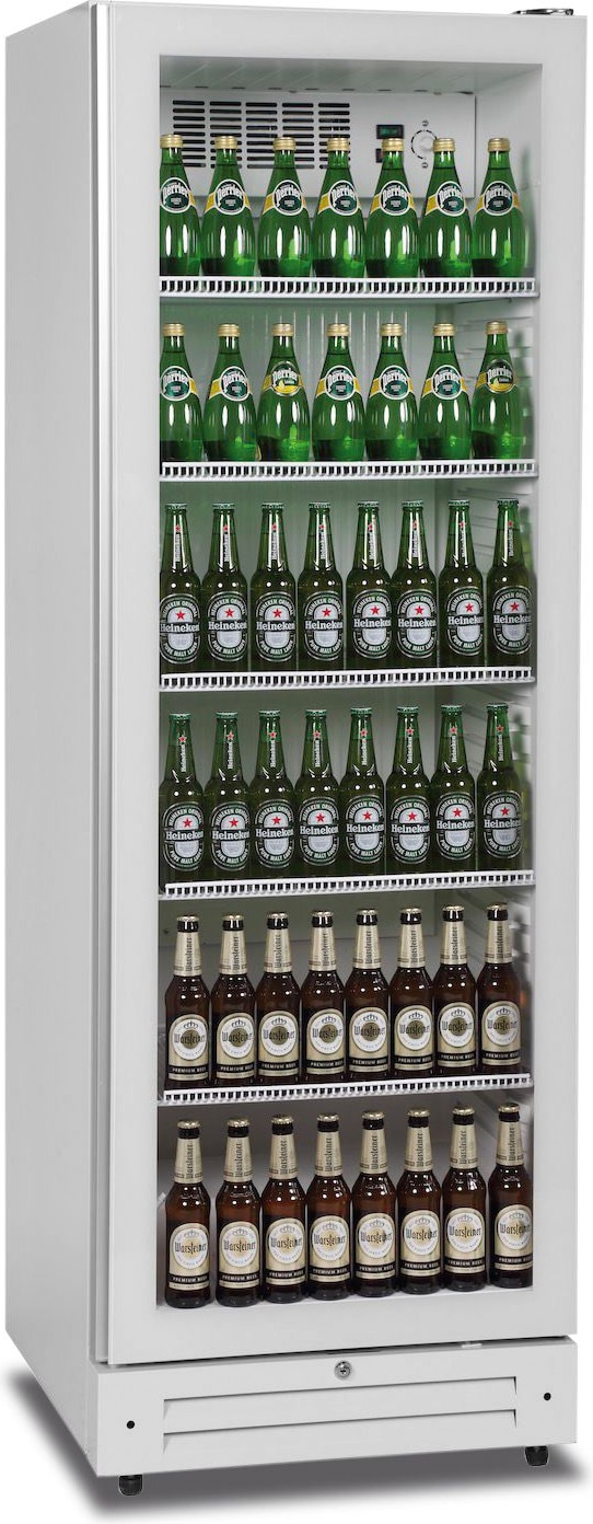 KLIMAITALIA Kühler, Getränkeauslage. Infinity-Glastür. LED. 210 Flaschen à 50 cl. 560 Dosen à 33 cl. T° 0°C/+10°C. Mod. ICOOL 401 WHT