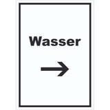 thumbnail of Wasser Schild mit Text und Richtungspfeil rechts Anschluss hochkant A6 (105x148mm)