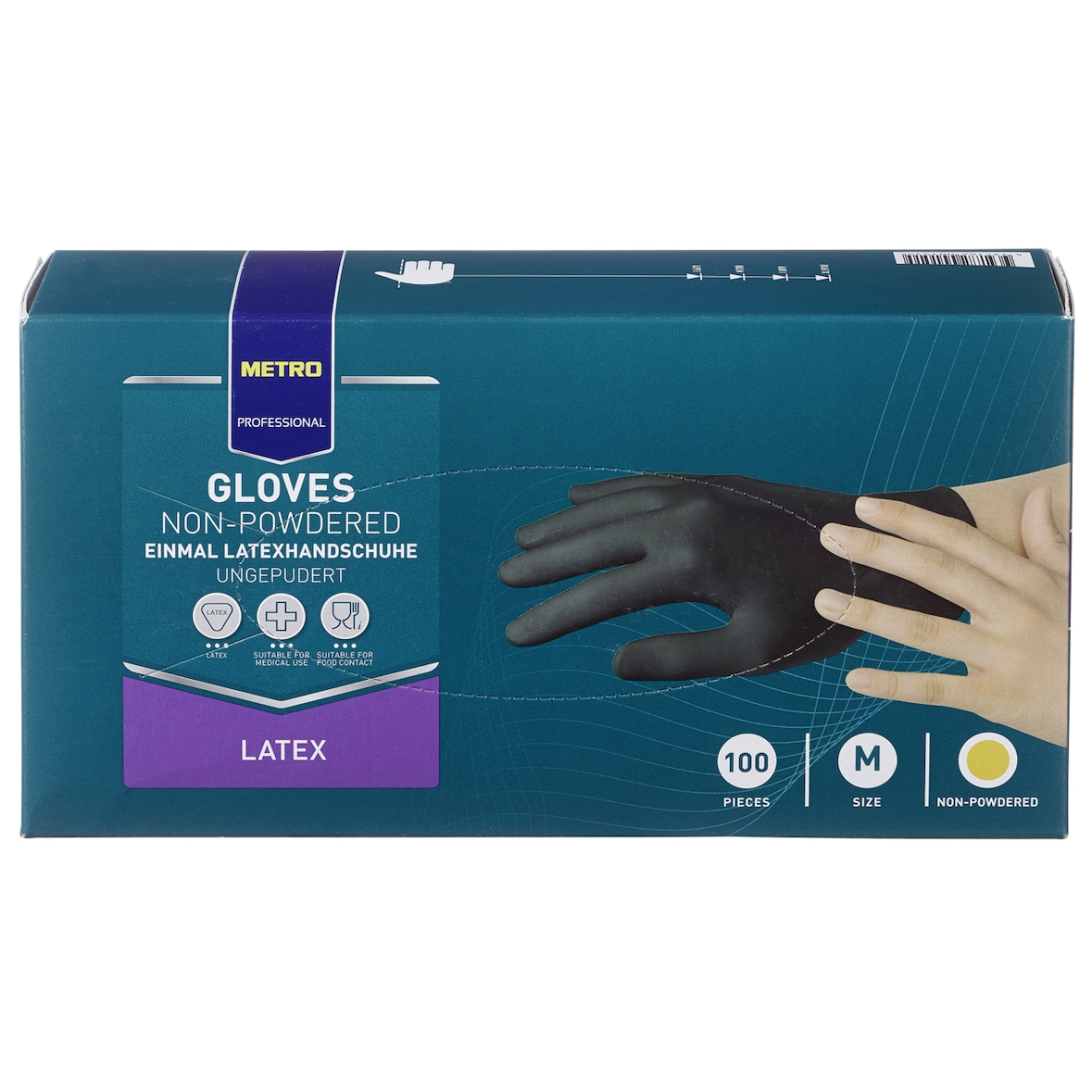 METRO Professional Handschoenen, latex, poedervrij, maat M, zwart, 100 stuks