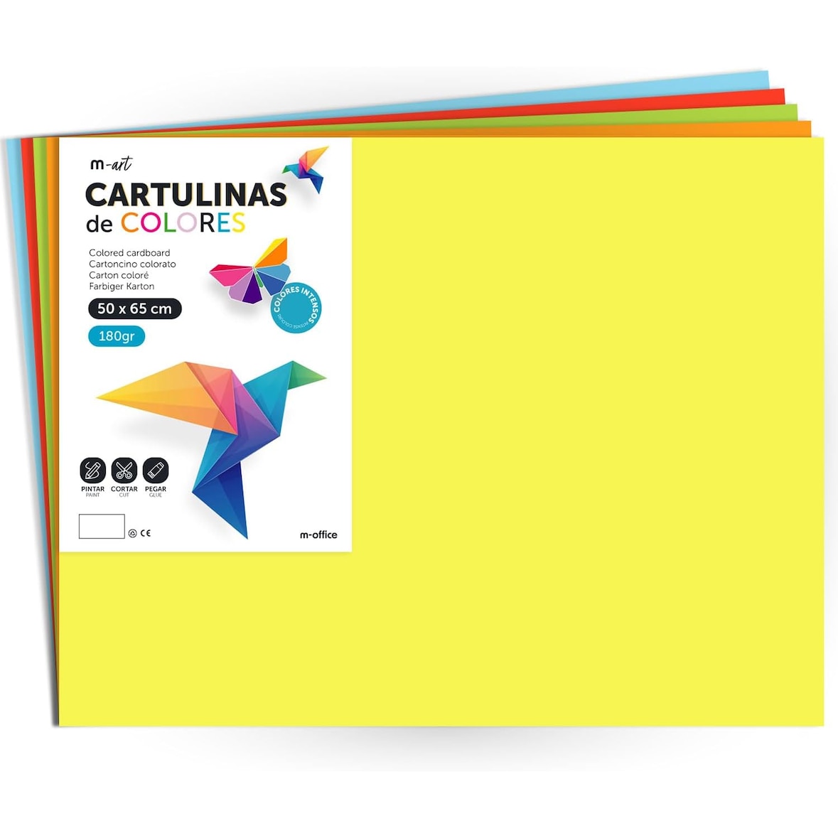 Cartulina de Colores,Cartulina Grande 50x65cm Colores Claros e Intensos, Cartulinas 180gr para Manualidades· m-office (x50 hojas, surtido)