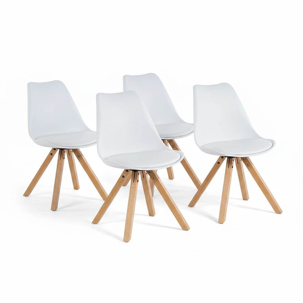 Set de 4 sillas de polipropileno con patas de madera, con cojín acolchado, estilo minimalista, para cocina, comedor, bar, restaurantes - SABINA/Blanco