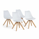 thumbnail of Set de 4 sillas de polipropileno con patas de madera, con cojín acolchado, estilo minimalista, para cocina, comedor, bar, restaurantes - SABINA/Blanco
