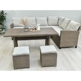 thumbnail of Set de comedor de exterior en polirratán con sofá esquinero de 7 plazas, 2 pufs y mesa 145x75 cm, diseño elegante para jardín y terraza - FIRENZE