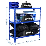 thumbnail of SimonRack Metallregal, 900x1200x400 mm, 3 Ebenen, Metallboden, 200 kg Biegepunkt, Blau/Verzinkt - Simonclick