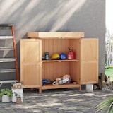 thumbnail of Outsunny Armadio da Esterno in Legno a 2 Ripiani con Tetto Apribile