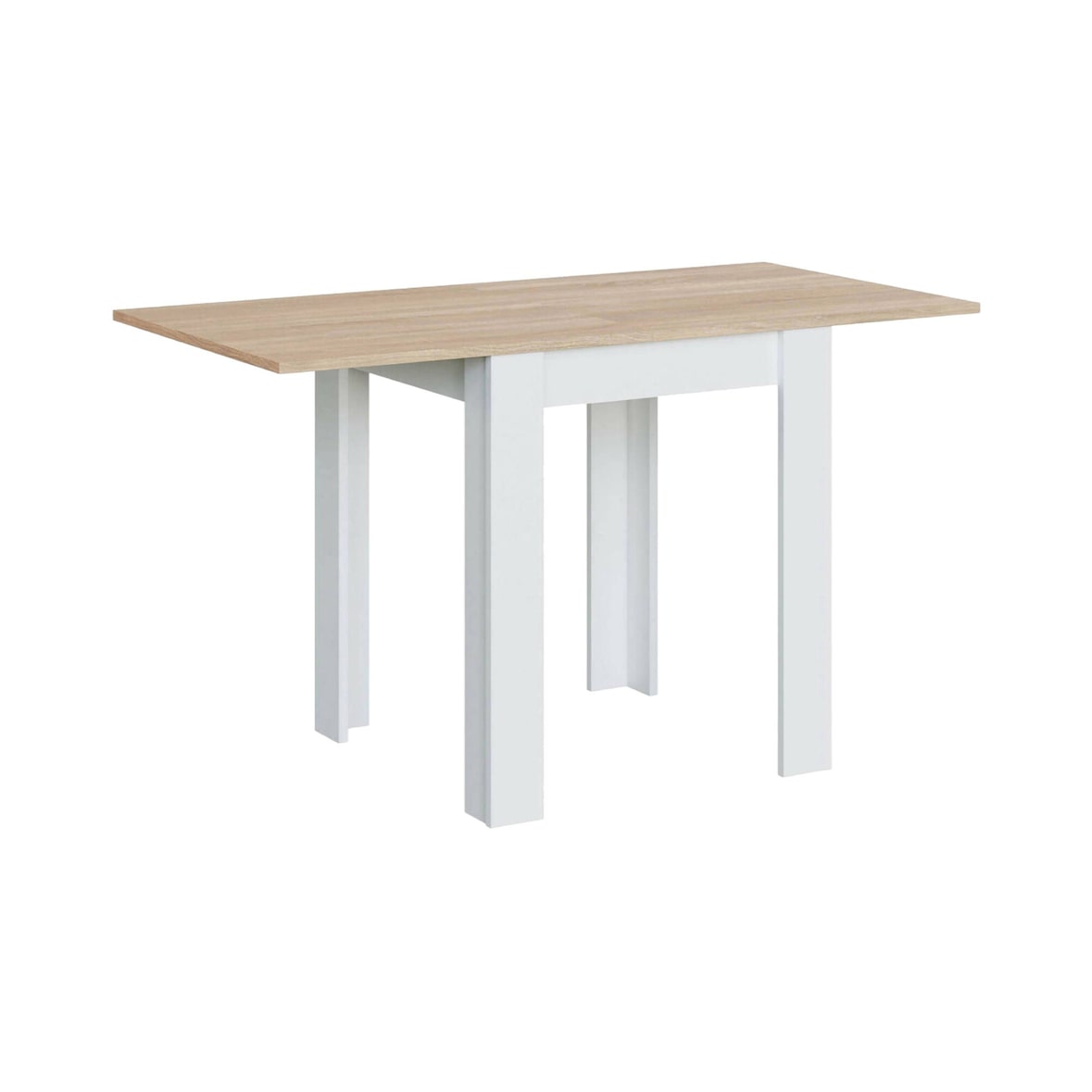 Dmora Tavolo allungabile Newark, Tavolo da pranzo pieghevole apertura a libro, Tavolo ausiliario richiudibile, 67x67/135h79 cm, Bianco e Rovere