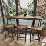 thumbnail of Bar Tisch Set Natur 148x40x90 cm mit 3 Hockern platzsparend für Küche Essbereich, MDF Platte und Metallgestell, einfache Montage