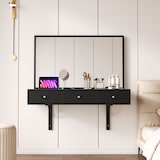 thumbnail of Schminktisch 100x45x105 cm Schwarz mit Spiegel, 3 Schubladen und integrierter Steckdose für Schlafzimmer