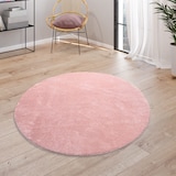 thumbnail of Teppich Kurzflor waschbar Unifarben Wohnzimmer schmutzabweisend Hellrosa Rund 80D | 100% Polyester | Florhöhe: 10 mm | pflegeleicht