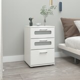 thumbnail of Nachttisch mit 3 Schubladen, oberste mit Glaseinsatz, Weiß, 40x60x38 cm, aus Holz