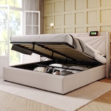 thumbnail of Merax Hydraulisches Polsterbett 180x200 Stauraumbett Doppelbett aus Leinen mit USB Typ C Ladefunktion & Lattenrost Beige
