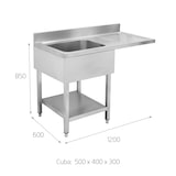 thumbnail of Mueble fregadero industrial de Acero INOX con escurridor 1200x600 mm IZ -  FRE-126