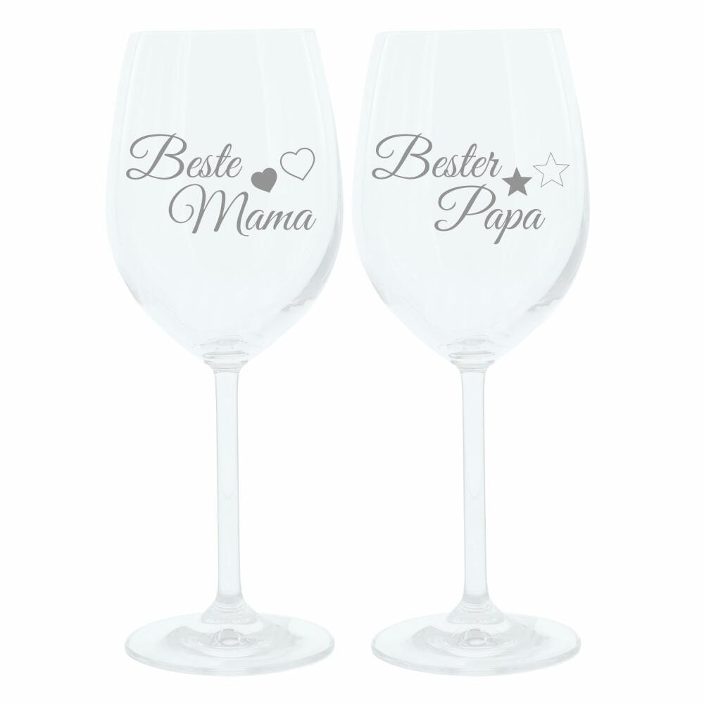 Leonardo Weinglas 400 ml, 2er Set, Beste Mama, Bester Papa, Stimmungsglas mit lustiger Gravur, Moodglas, 22 cm