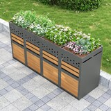 thumbnail of Mülltonnenbox 4er Set für 120–240L Tonnen verzinkter Stahl wetterfest abschließbar mit Pflanzdach Belüftung robust Anthrazit Holzoptik