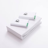 thumbnail of Benetton - Conjunto de cama de casal de 4 peças: lençol plano (240x280cm), lençol justo (160x200cm), 2 fronhas (50x85cm) 100% algodão branco