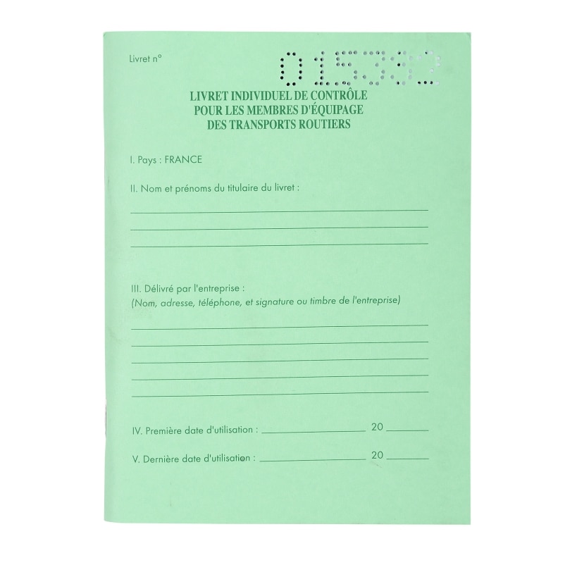 Lot de 10 Livret individuel de Contrôle Transports, 14,8x10,5