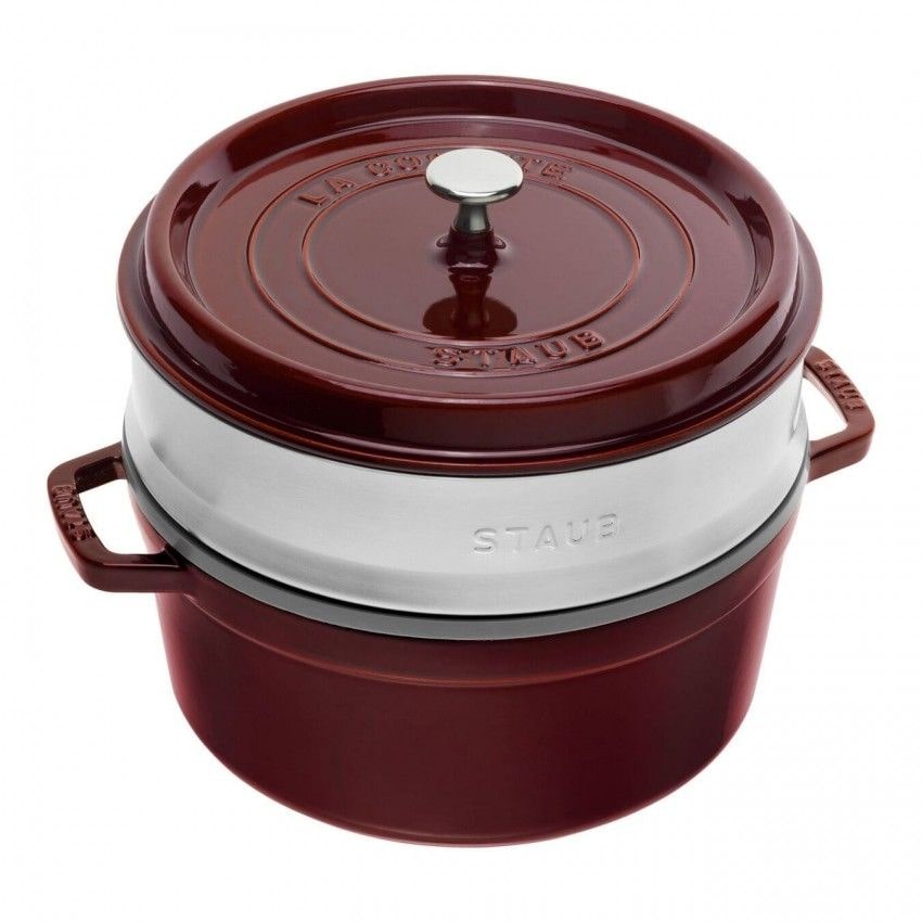Cocotte Redonda Con Vaporera Staub 26 Cm Color Granadina