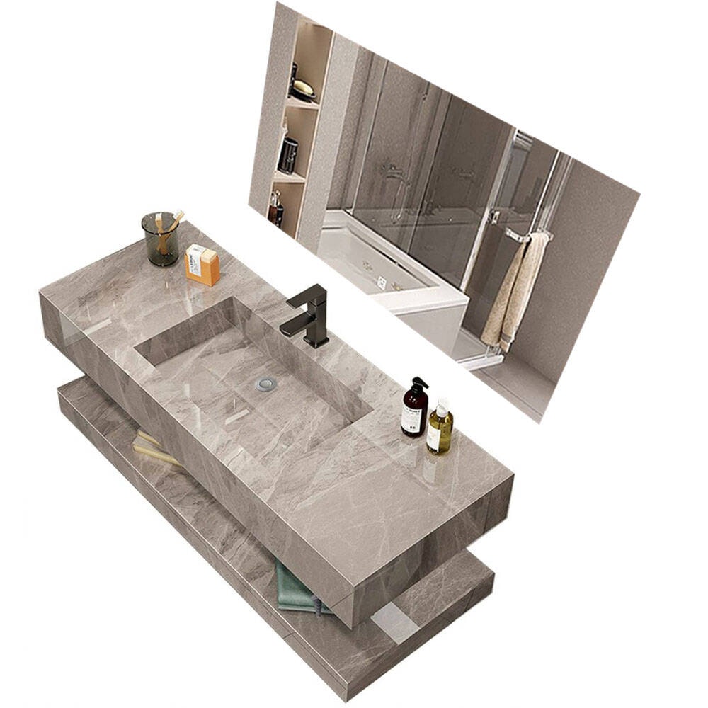 Badezimmer Waschbecken Set LED-Spiegel, Ablageplatte BG120 Grau 120x55cm