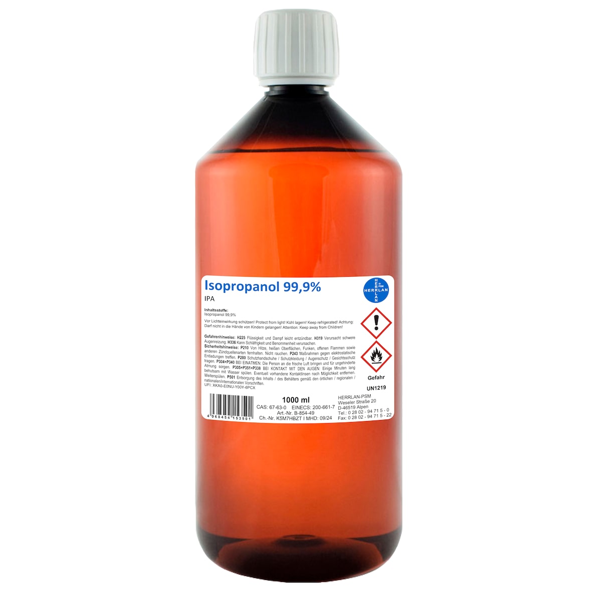HERRLAN Isopropanol 1000 ml Reinigungsalkohol 99,9% - Fettlöser & Lösungsmittel - HERRLAN - Qualität