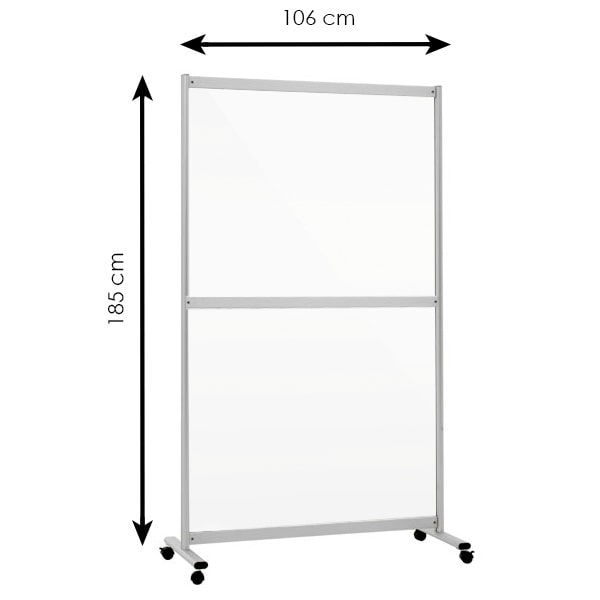Cloison mobile Plexiglass Rigide Transparent cadre alu H 185 x L 106 cm + Roulettes