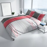 thumbnail of Bettwäsche 155x200 Grau Rot Gestreift Mikrofaser Set