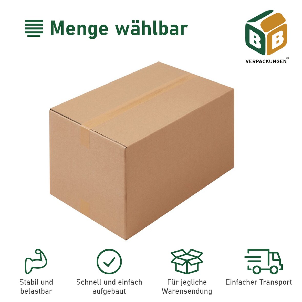 120 x Faltkarton (590 x 390 x 300/220/150 mm) stabil 2-wellig Versandkarton für mittelschweres Gut Palettenkarton DHL Hermes braun BB-Verpackungen