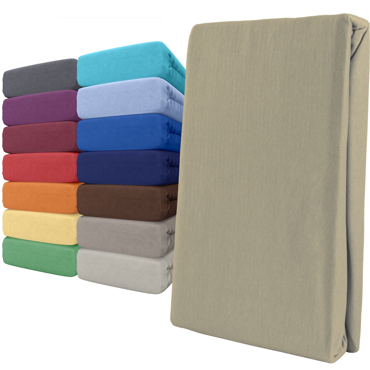 Spannbettlaken Jersey 100% Baumwolle 120-130x200 cm Beige 2er Pack