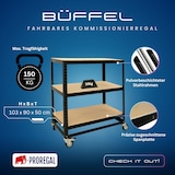 thumbnail of PROREGAL Kommissionierwagen BÜFFEL Fahrbares Kommissionierregal 100x90x50cm 3 Ebenen Fachlast 50kg 4 Lenkrollen, davon 2 mit Feststellbremse