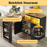 thumbnail of Bartisch ausziehbar 205x39x100 cm mit LED-Beleuchtung Stauraum Rollen und USB-Anschluss MDF Glas Schwarz für Küche Wohnen
