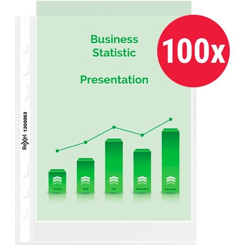 Rexel Top Quality Prospekthüllen  DIN A5 Glasklar Transparent 80 Mikron PP (Polypropylen) Öffnung oben 6 Löcher 100 Stück