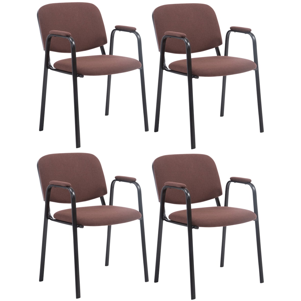 Lot de 4 Chaises de visiteur Ken Pro en tissu avec accoudoirs Marron