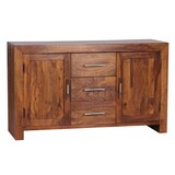 thumbnail of Sideboard Massivholz Sheesham Kommode 118 cm 3 Schubladen 2 Türen Design Highboard Landhaus-Stil braun