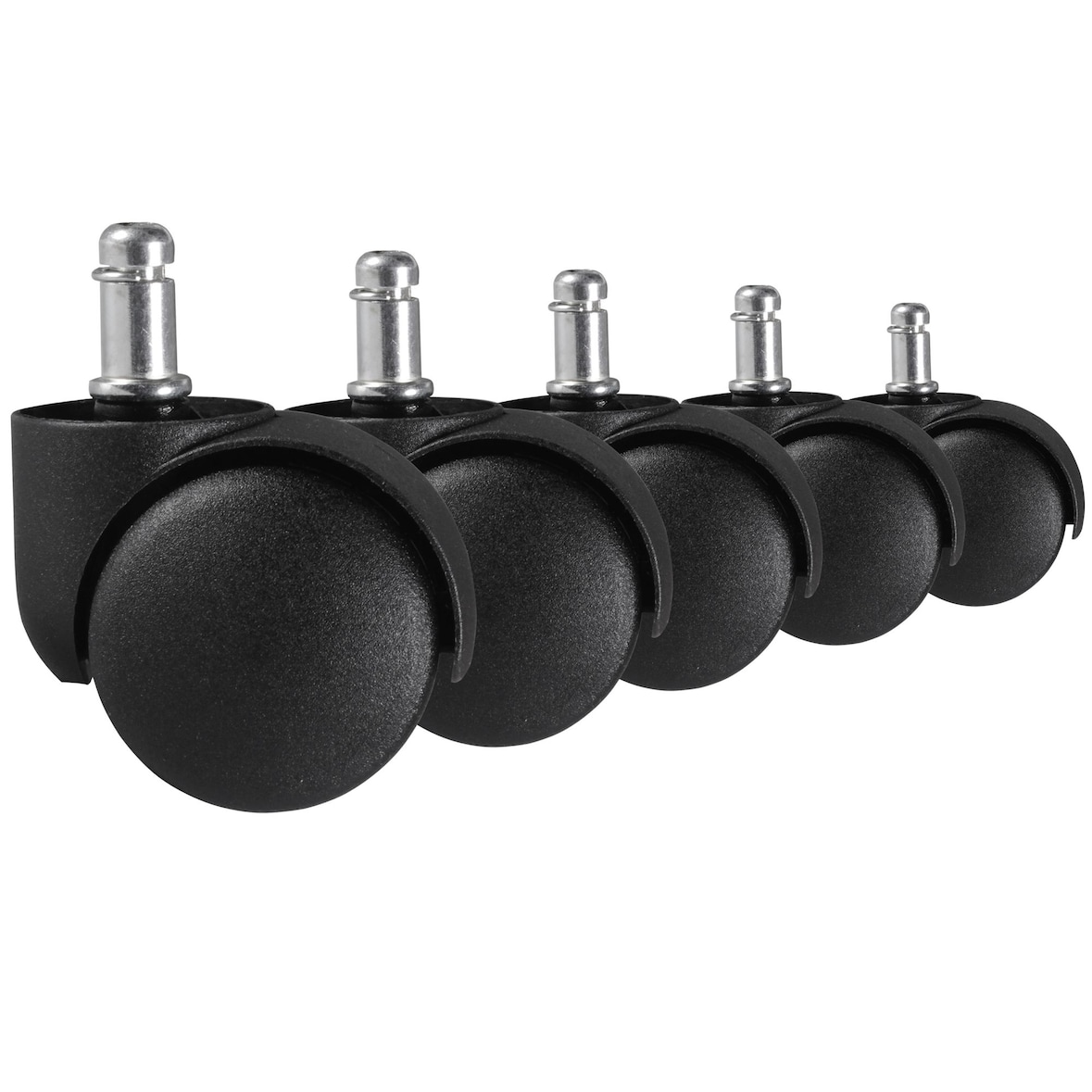 Teppichbodenrollen Schwarz 5er Set Rollen für Bürostühle Teppich-Boden, Weichbodenrollen Durchmesser 50mm Drehstuhlrollen Stift 11mm,
