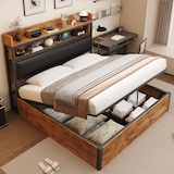 thumbnail of Bettrahmen 180x200 cm mit hydraulischer Hebevorrichtung und USB – elegantes Vintage-Design aus Holz und Metall Schwarz