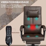 thumbnail of Chefsessel Bürostuhl Massage und Heizung Braun 123x67x66 cm mit Liegefunktion 155 Grad Fußstütze höhenverstellbar Drehstuhl